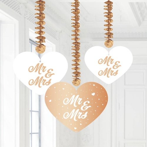Hangdecoratie Bruiloft Mr & Mrs Rosé Goud - 3st