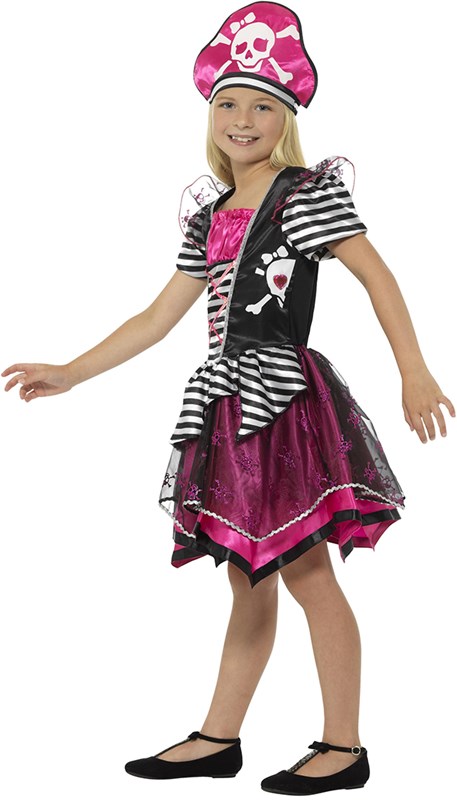 Piratenjurkje Pink-Zwart voor meisjes (zijkant)