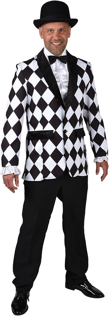 Sexy Overknee Harlequin Zwart-Wit (Pierrot) Kopen