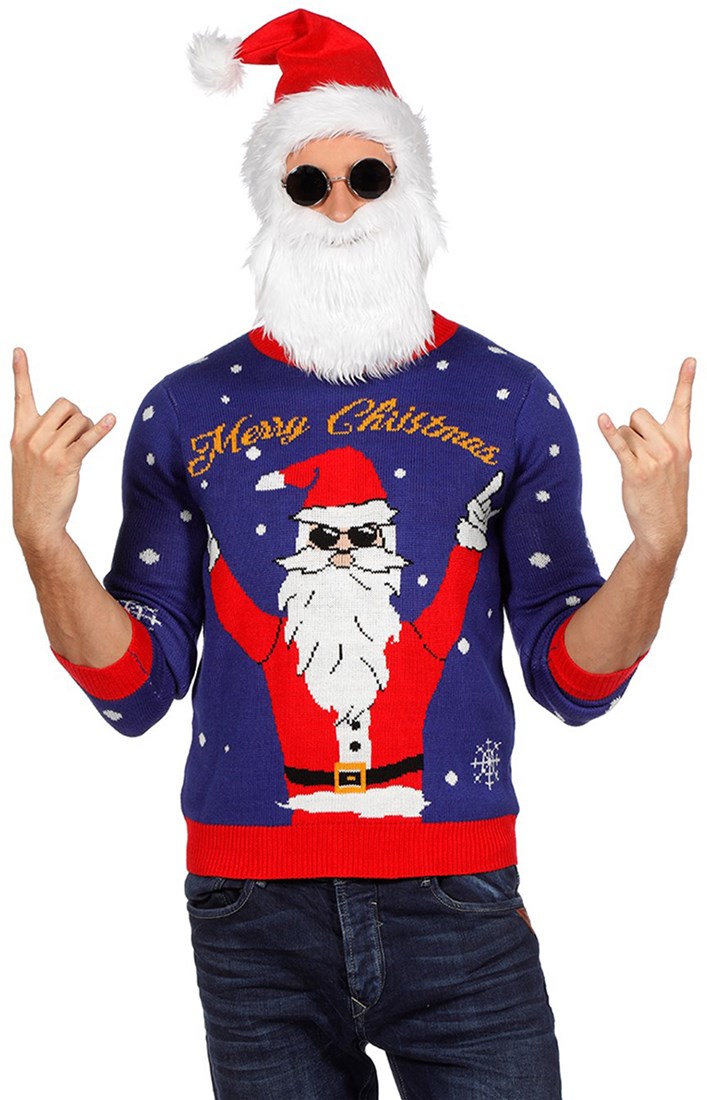 Kersttrui Blauw met Rocking Santa