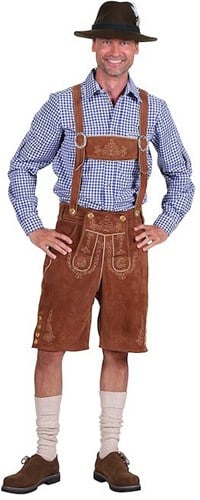 Heren Lederhose Kort Licht Bruin (Rundleer) 