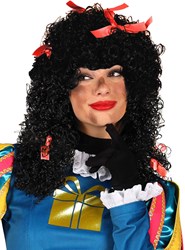 Pieten Pruik Pepita Zwart Wetlook met Rode Strikjes