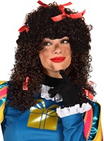 Pieten Pruik Pepita Bruin Wetlook met Rode Strikjes