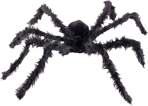 Grote Harige Spin Zwart met LED-ogen (102cm)