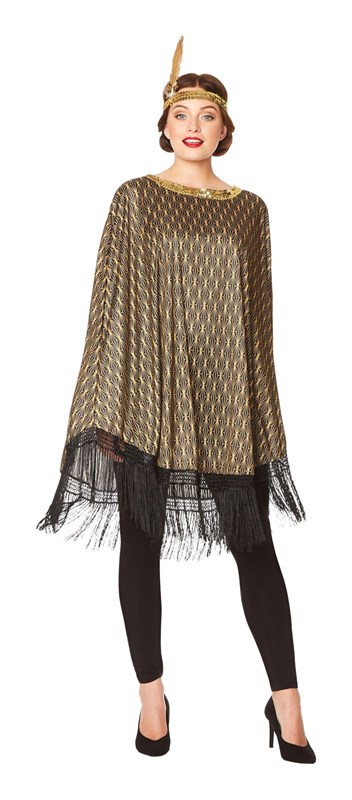Charleston Poncho Goud-Zwart (Roaring Twenties)