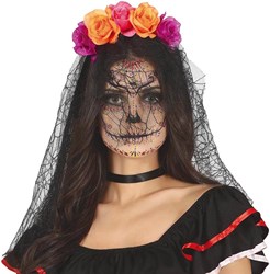 Diadeem Paars/Oranje met Sluier (Day of the Dead)