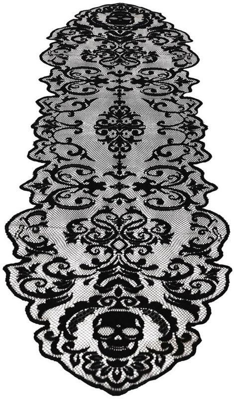 Halloween Tafelloper Skulls Kant - 180x35cm (boven aanzicht)
