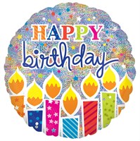 Jumbo Folieballon Happy Birthday - Holographic Candles (81x81cm)
