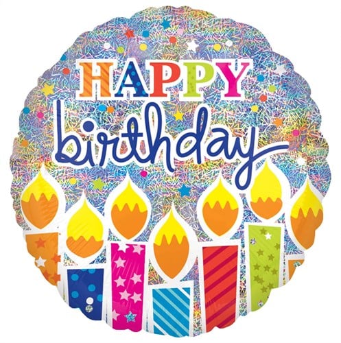 Jumbo Folieballon Happy Birthday - Holographic Candles (81x81cm)