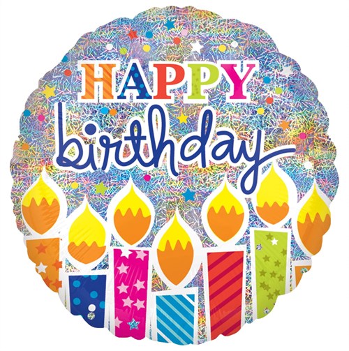 Jumbo Folieballon Happy Birthday - Holographic Candles (81x81cm)
