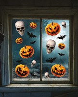 Halloween Raamstickers Pompoenen en Skulls - 30x40cm (voorbeeld)