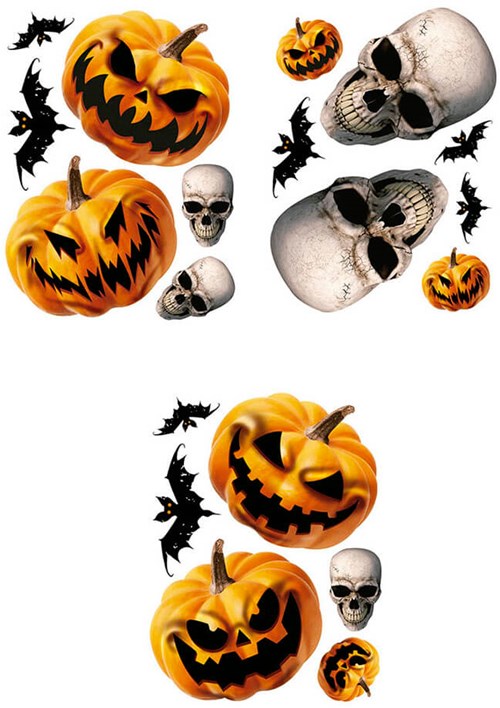 Halloween Raamstickers Pompoenen en Skulls - 30x40cm (product)