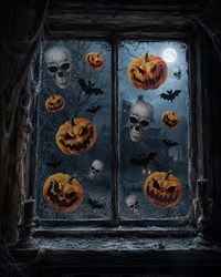 Halloween Raamstickers Pompoenen en Skulls - 30x40cm