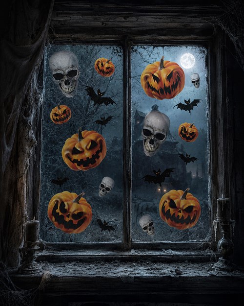 Halloween Raamstickers Pompoenen en Skulls - 30x40cm
