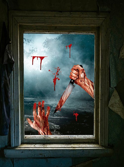 Halloween Raamstickers Mes Met Bloed (35x25cm) (voorbeeld)