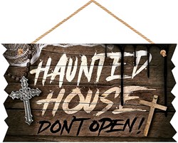 Houten Bord Haunted House - 35x20cm