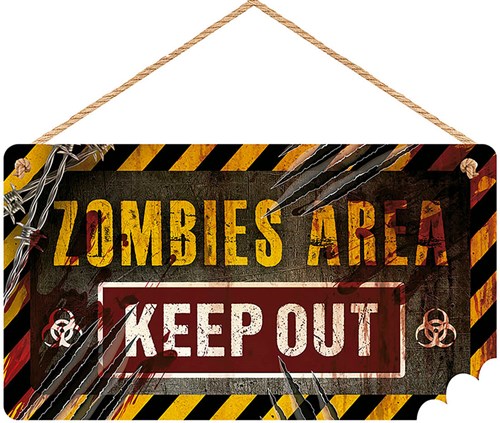 Houten Bord Zombies Area Keep Out - 35x20cm