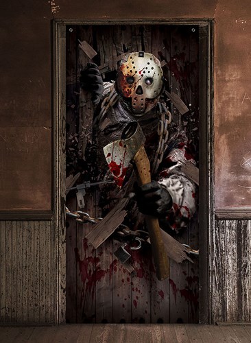 Halloween Killer met Bijl Deurdecoratie - 80x180cm