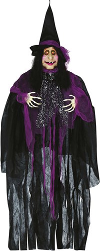 Halloween Hangdeco Heks Paars-Zwart - 120cm