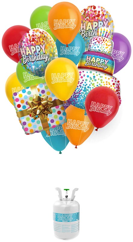 Helium Tank Set Happy Birthday (18 delig)