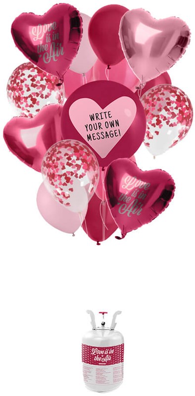 Helium Tank Set Hartjes Love (17 delig)