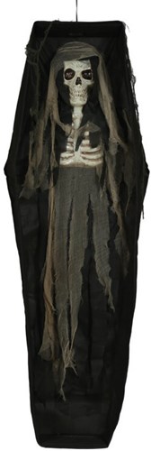 Halloween Hangdeco Doodskist met Skelet - 160cm