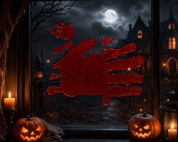 Halloween Gel Raamstickers Bloody Hand - 20x20cm