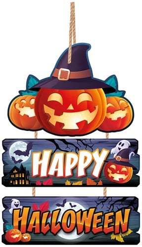 Houten Bord Happy Halloween - 32x21cm