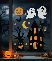 Gel Raamstickers Spookhuis en Spookjes - 20x25cm