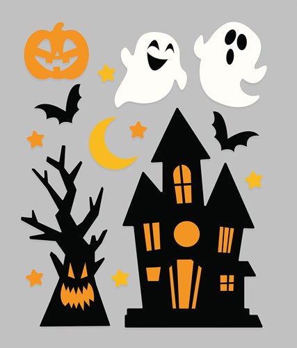 Gel Raamstickers Spookhuis en Spookjes - 20x25cm
