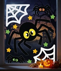 Gel Raamstickers Spinnenweb en Spinnen - 20x25cm
