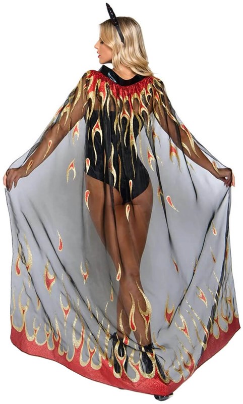 Duivel Cape Fire Glitter met Duivelshoorntjes (achterkant)