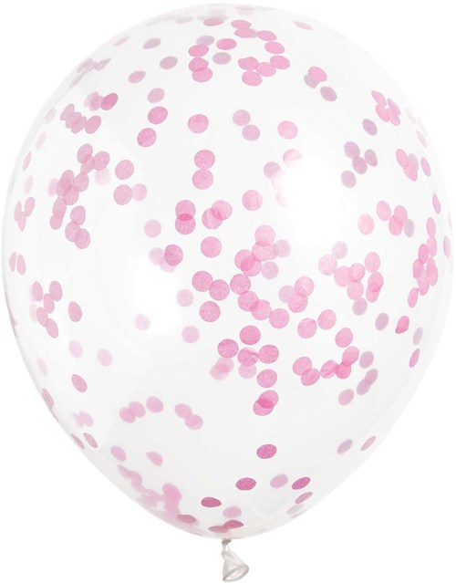 Ballonnen met Pink Confetti 6st. (30cm) 