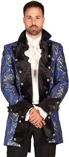 Heren Carnavalsjas Royale Brokaat Blauw-Zilver 