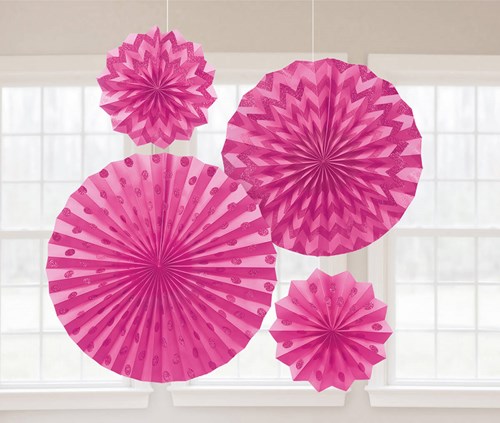 Set Decoratie Waaiers Glitter Pink (4st)