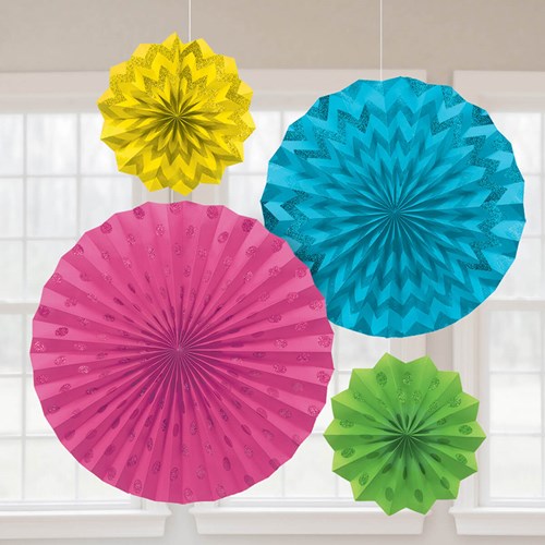 Set Decoratie Waaiers Glitter Multi (4st)