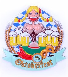 Wanddeco Oktoberfest - Vrouw+Bierpullen (44x44cm)