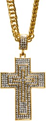 Pooierketting Luxe Kruis Goud + Strass