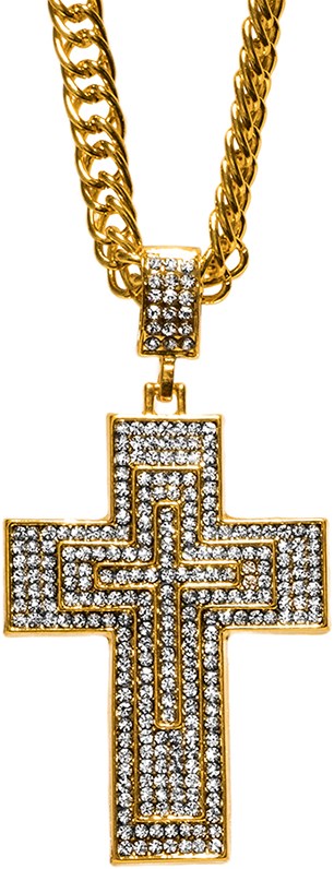Pooierketting Luxe Kruis Goud + Strass