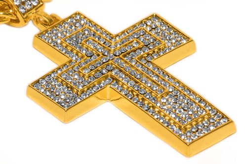 Pooierketting Luxe Kruis Goud + Strass-2