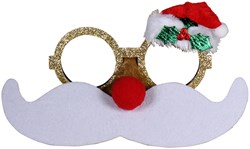 Glitter Kerst Bril met Kerstmuts en Snor