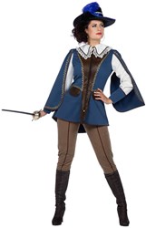 Musketier Kostuum Dames Blauw-Bruin Luxe