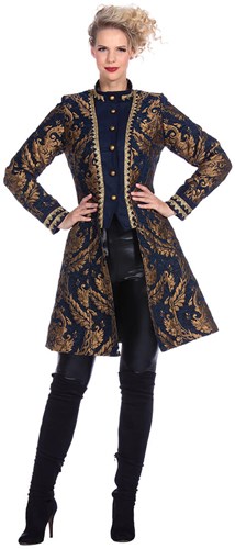 Damesjas Brokaat Donkerblauw-Goud Luxe