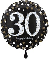 Folieballon 30 Jaar Luxe Zwart/Goud (45cm)