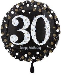 Folieballon 30 Jaar Luxe Zwart/Goud (45cm)