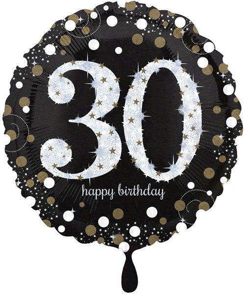 Folieballon 30 Jaar Luxe Zwart/Goud (45cm)