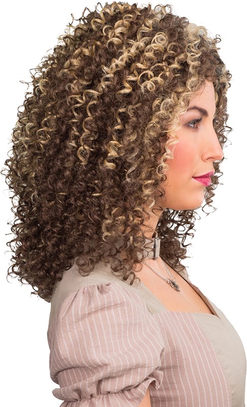 Pruik Krullen Mel B Bruin-Blond (zijkant)