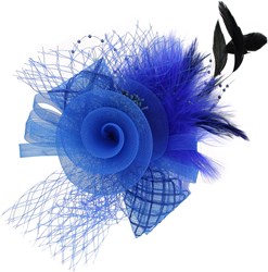 Broche Tule Bloem met Veren Blauw (15cm)