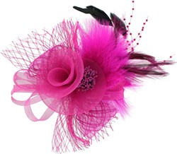 Broche Tule Bloem met Veren Pink (15cm)