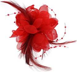 Bloemenbroche met Veertjes en Parels Rood (10cm)